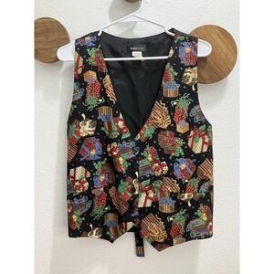 Vintage CHRISTMAS Vest Women's Medium Gifts Presents Colorful Grandma‎